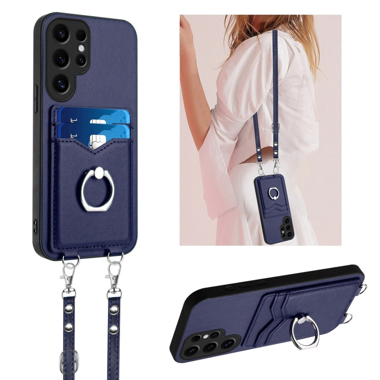 For Samsung Galaxy S24 Ultra 5G R20 Crossbody Rope Ring Card Holder Phone Case(Blue) - HoMEdemic™ 