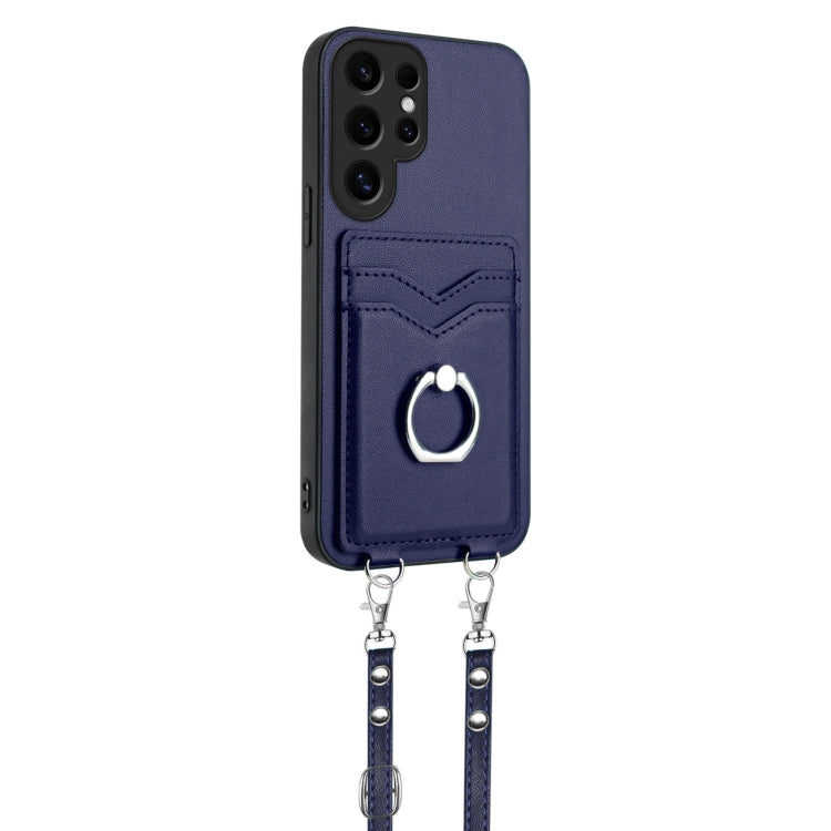 For Samsung Galaxy S24 Ultra 5G R20 Crossbody Rope Ring Card Holder Phone Case(Blue) - HoMEdemic™ 