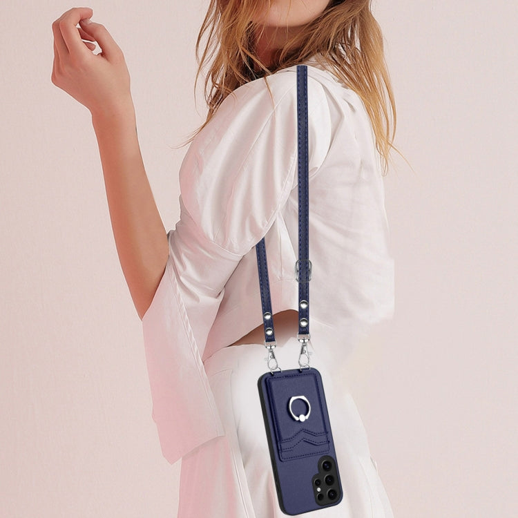For Samsung Galaxy S24 Ultra 5G R20 Crossbody Rope Ring Card Holder Phone Case(Blue) - HoMEdemic™ 