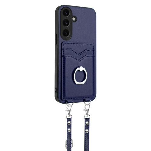 For Samsung Galaxy S24 5G R20 Crossbody Rope Ring Card Holder Phone Case(Blue) - HoMEdemic™ 