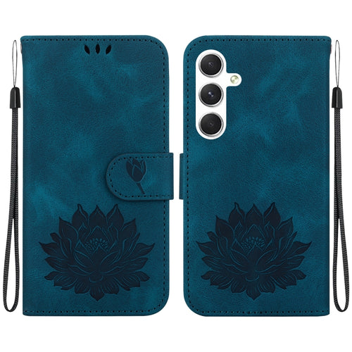 For Samsung Galaxy S24 5G Lotus Embossed Leather Phone Case(Dark Blue) - HoMEdemic™ 