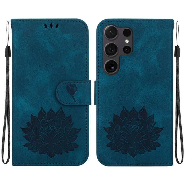 For Samsung Galaxy S24 Ultra 5G Lotus Embossed Leather Phone Case(Dark Blue) - HoMEdemic™ 