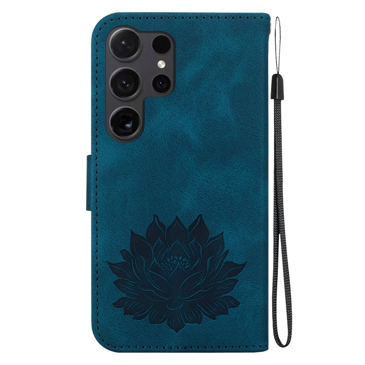 For Samsung Galaxy S24 Ultra 5G Lotus Embossed Leather Phone Case(Dark Blue) - HoMEdemic™ 