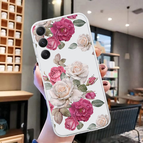 For Samsung Galaxy S24 5G Colored Drawing Pattern Transparent TPU Phone Case(Peony) - HoMEdemic™ 