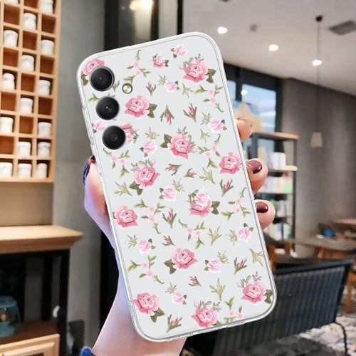 For Samsung Galaxy S24 5G Colored Drawing Pattern Transparent TPU Phone Case(Pink Floral) - HoMEdemic™ 