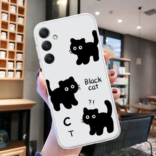 For Samsung Galaxy S24 5G Colored Drawing Pattern Transparent TPU Phone Case(Black Cat) - HoMEdemic™ 