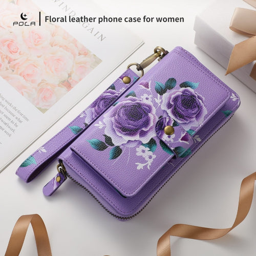 For Samsung Galaxy S24 5G POLA Flower Multi-functional Zipper Wallet Leather Phone Case(Purple) - HoMEdemic™ 