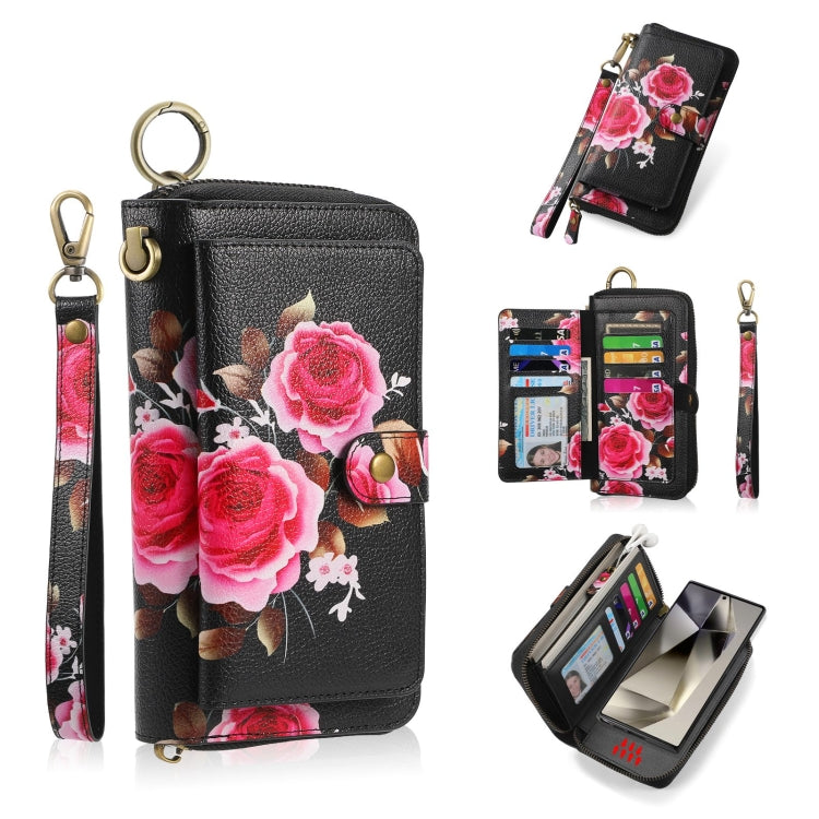 For Samsung Galaxy S24 Ultra 5G POLA Flower Multi-functional Zipper Wallet Leather Phone Case(Black) - HoMEdemic™ 
