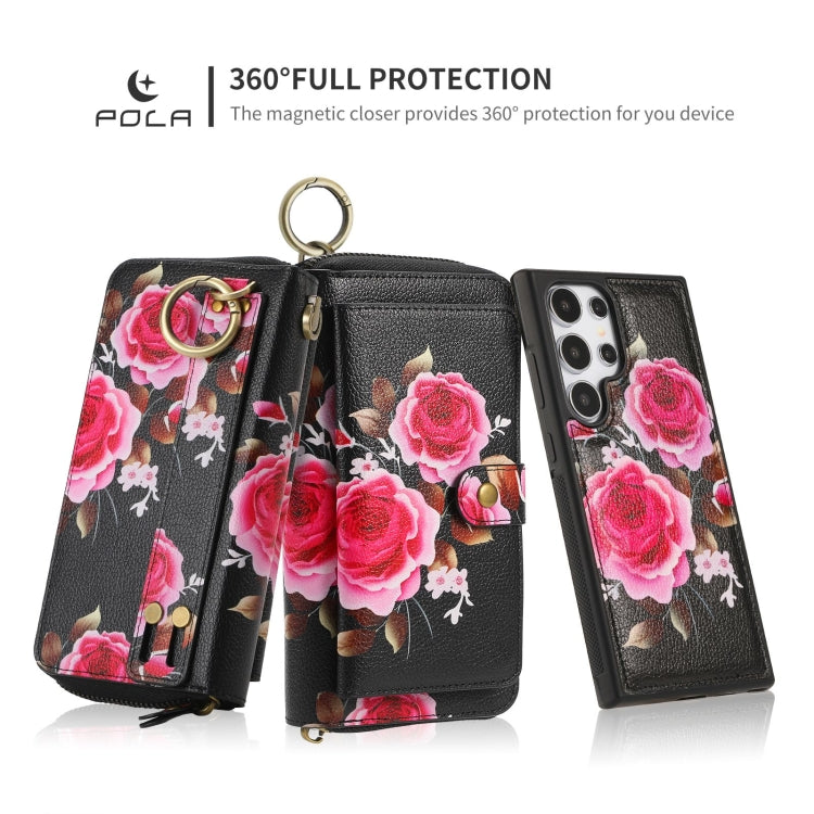 For Samsung Galaxy S24 Ultra 5G POLA Flower Multi-functional Zipper Wallet Leather Phone Case(Black) - HoMEdemic™ 