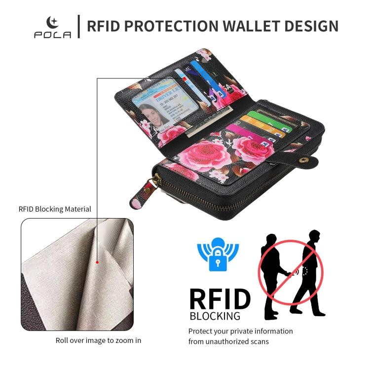 For Samsung Galaxy S24 Ultra 5G POLA Flower Multi-functional Zipper Wallet Leather Phone Case(Black) - HoMEdemic™ 
