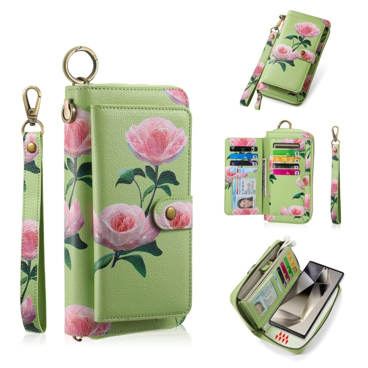 For Samsung Galaxy S24 Ultra 5G POLA Flower Multi-functional Zipper Wallet Leather Phone Case(Green) - HoMEdemic™ 