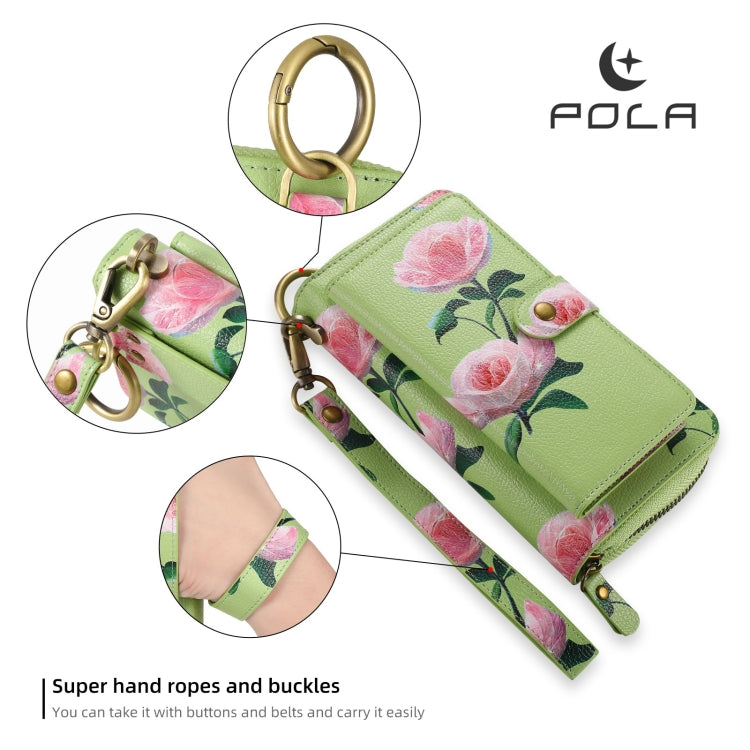 For Samsung Galaxy S24 Ultra 5G POLA Flower Multi-functional Zipper Wallet Leather Phone Case(Green) - HoMEdemic™ 