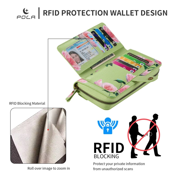 For Samsung Galaxy S24 Ultra 5G POLA Flower Multi-functional Zipper Wallet Leather Phone Case(Green) - HoMEdemic™ 