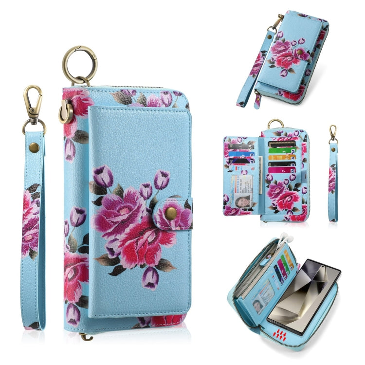 For Samsung Galaxy S24 Ultra 5G POLA Flower Multi-functional Zipper Wallet Leather Phone Case(Sky Blue) - HoMEdemic™ 