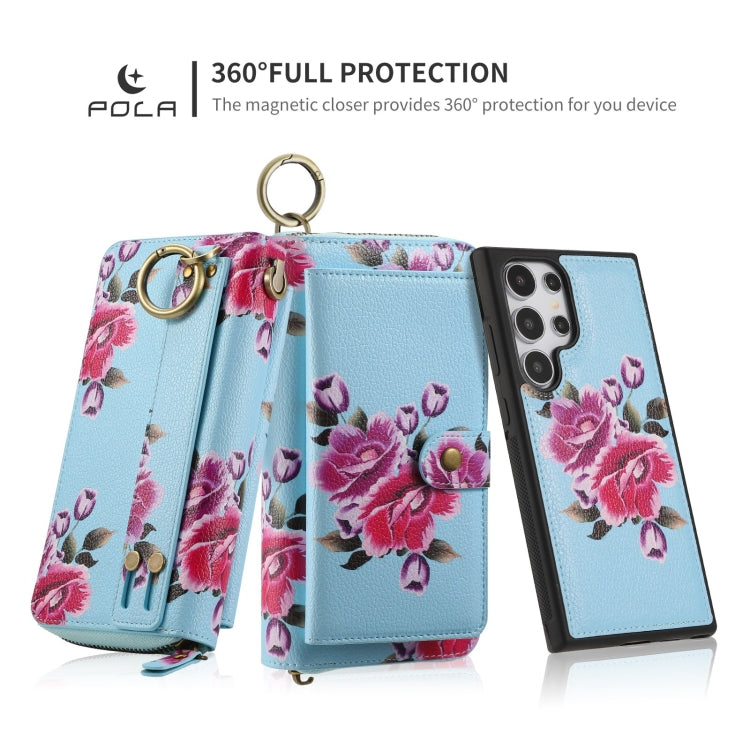 For Samsung Galaxy S24 Ultra 5G POLA Flower Multi-functional Zipper Wallet Leather Phone Case(Sky Blue) - HoMEdemic™ 
