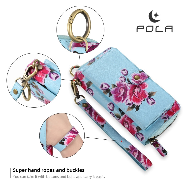 For Samsung Galaxy S24 Ultra 5G POLA Flower Multi-functional Zipper Wallet Leather Phone Case(Sky Blue) - HoMEdemic™ 