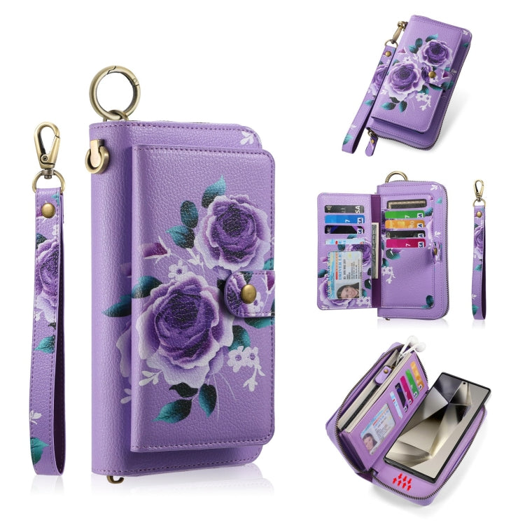For Samsung Galaxy S24 Ultra 5G POLA Flower Multi-functional Zipper Wallet Leather Phone Case(Purple) - HoMEdemic™ 