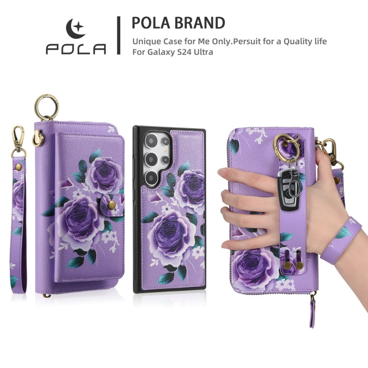 For Samsung Galaxy S24 Ultra 5G POLA Flower Multi-functional Zipper Wallet Leather Phone Case(Purple) - HoMEdemic™ 
