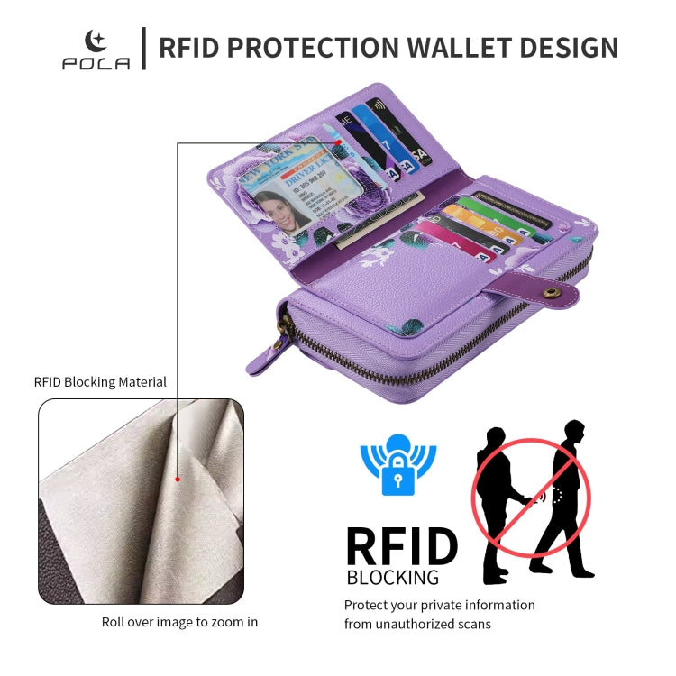 For Samsung Galaxy S24 Ultra 5G POLA Flower Multi-functional Zipper Wallet Leather Phone Case(Purple) - HoMEdemic™ 