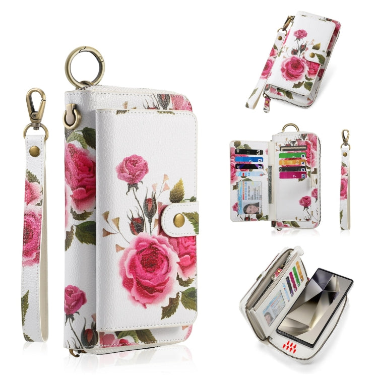 For Samsung Galaxy S24 Ultra 5G POLA Flower Multi-functional Zipper Wallet Leather Phone Case(Beige) - HoMEdemic™ 