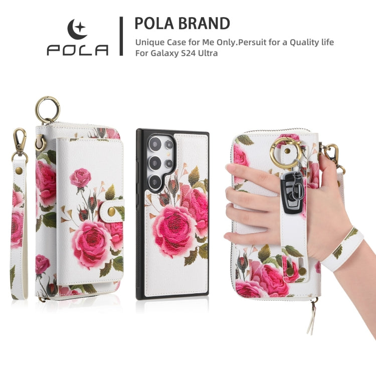 For Samsung Galaxy S24 Ultra 5G POLA Flower Multi-functional Zipper Wallet Leather Phone Case(Beige) - HoMEdemic™ 