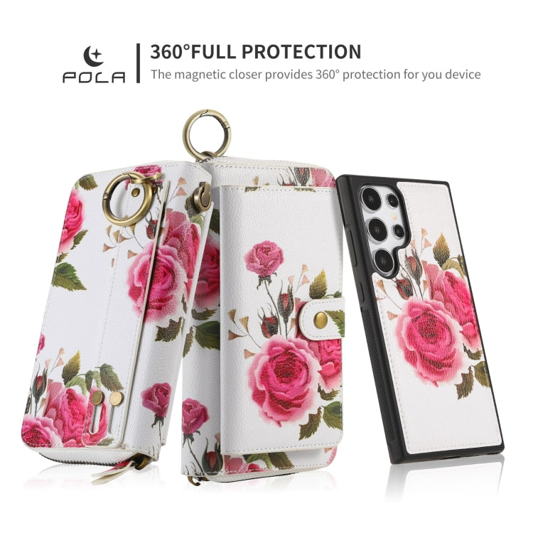 For Samsung Galaxy S24 Ultra 5G POLA Flower Multi-functional Zipper Wallet Leather Phone Case(Beige) - HoMEdemic™ 