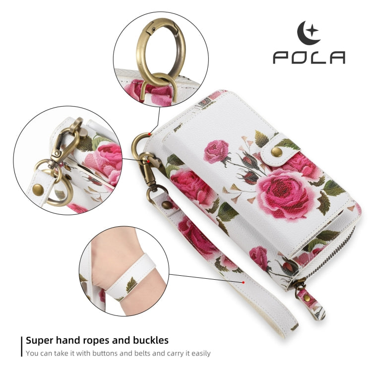 For Samsung Galaxy S24 Ultra 5G POLA Flower Multi-functional Zipper Wallet Leather Phone Case(Beige) - HoMEdemic™ 