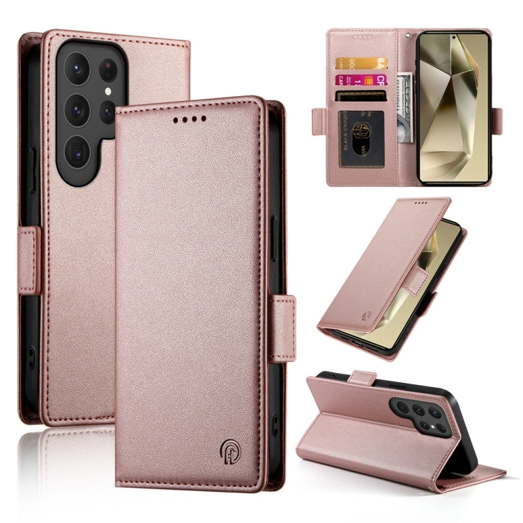 For Samsung Galaxy S24 Ultra 5G Side Buckle Magnetic Frosted Leather Phone Case(Rose Gold) - HoMEdemic™ 