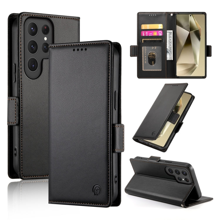 For Samsung Galaxy S24 Ultra 5G Side Buckle Magnetic Frosted Leather Phone Case(Black) - HoMEdemic™ 