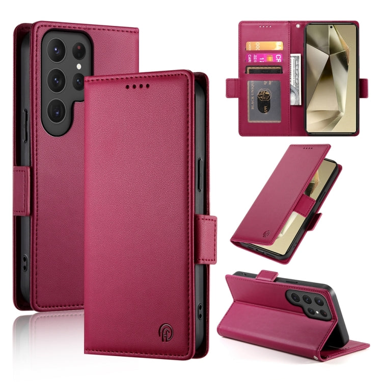 For Samsung Galaxy S24 Ultra 5G Side Buckle Magnetic Frosted Leather Phone Case(Wine Red) - HoMEdemic™ 