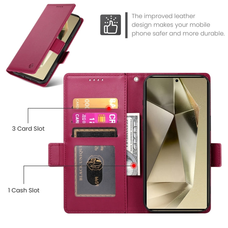 For Samsung Galaxy S24 Ultra 5G Side Buckle Magnetic Frosted Leather Phone Case(Wine Red) - HoMEdemic™ 