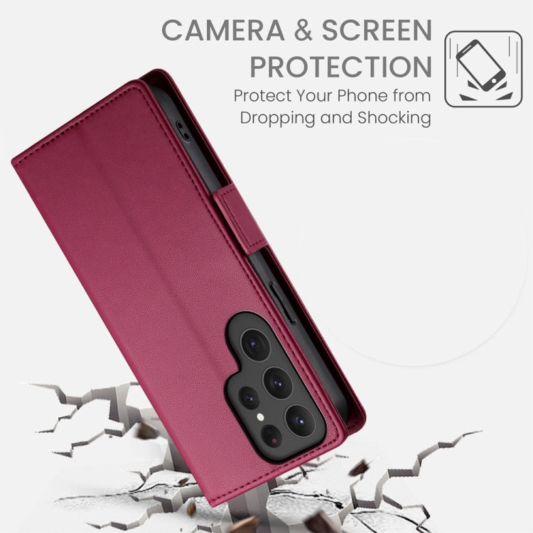 For Samsung Galaxy S24 Ultra 5G Side Buckle Magnetic Frosted Leather Phone Case(Wine Red) - HoMEdemic™ 
