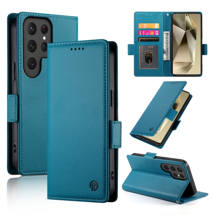For Samsung Galaxy S24 Ultra 5G Side Buckle Magnetic Frosted Leather Phone Case(Blue) - HoMEdemic™ 