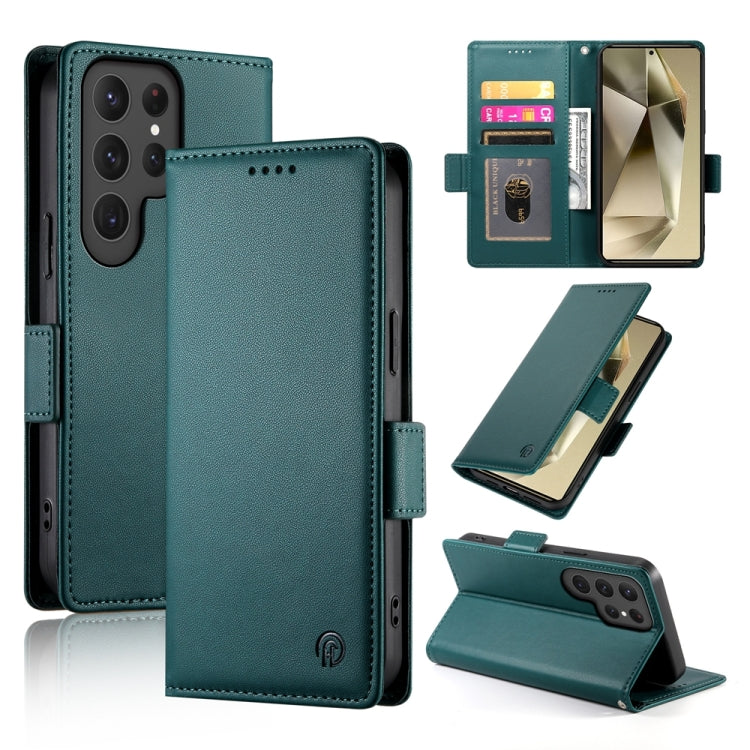 For Samsung Galaxy S24 Ultra 5G Side Buckle Magnetic Frosted Leather Phone Case(Dark Green) - HoMEdemic™ 