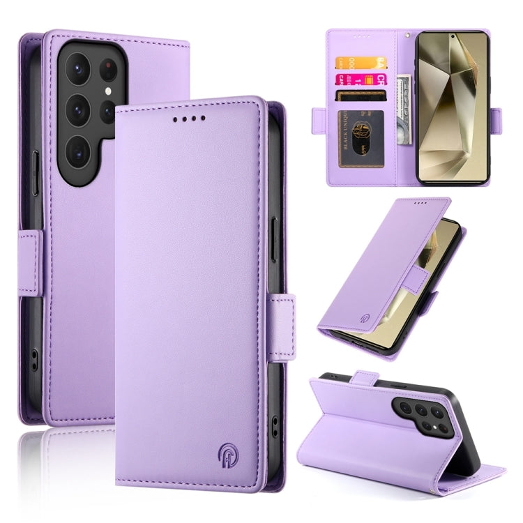 For Samsung Galaxy S24 Ultra 5G Side Buckle Magnetic Frosted Leather Phone Case(Purple) - HoMEdemic™ 