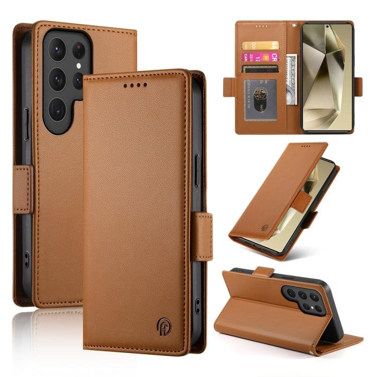 For Samsung Galaxy S24 Ultra 5G Side Buckle Magnetic Frosted Leather Phone Case(Brown) - HoMEdemic™ 