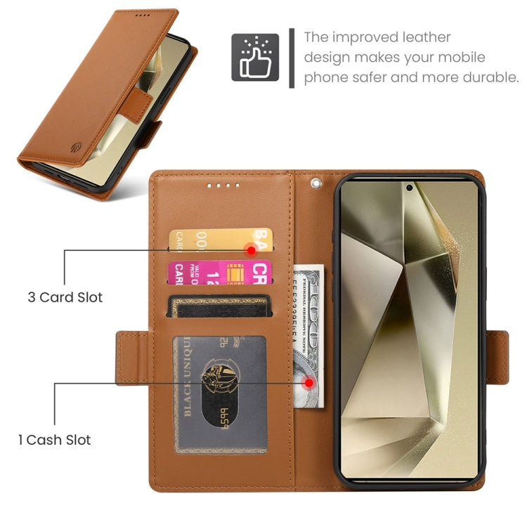 For Samsung Galaxy S24 Ultra 5G Side Buckle Magnetic Frosted Leather Phone Case(Brown) - HoMEdemic™ 