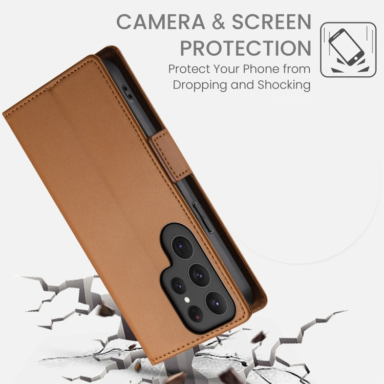 For Samsung Galaxy S24 Ultra 5G Side Buckle Magnetic Frosted Leather Phone Case(Brown) - HoMEdemic™ 