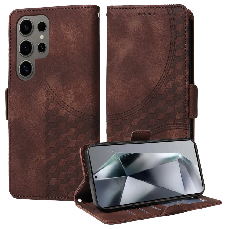 For Samsung Galaxy S24 Ultra 5G Embossed Rhombus Starry Leather Phone Case(Brown) - HoMEdemic™ 