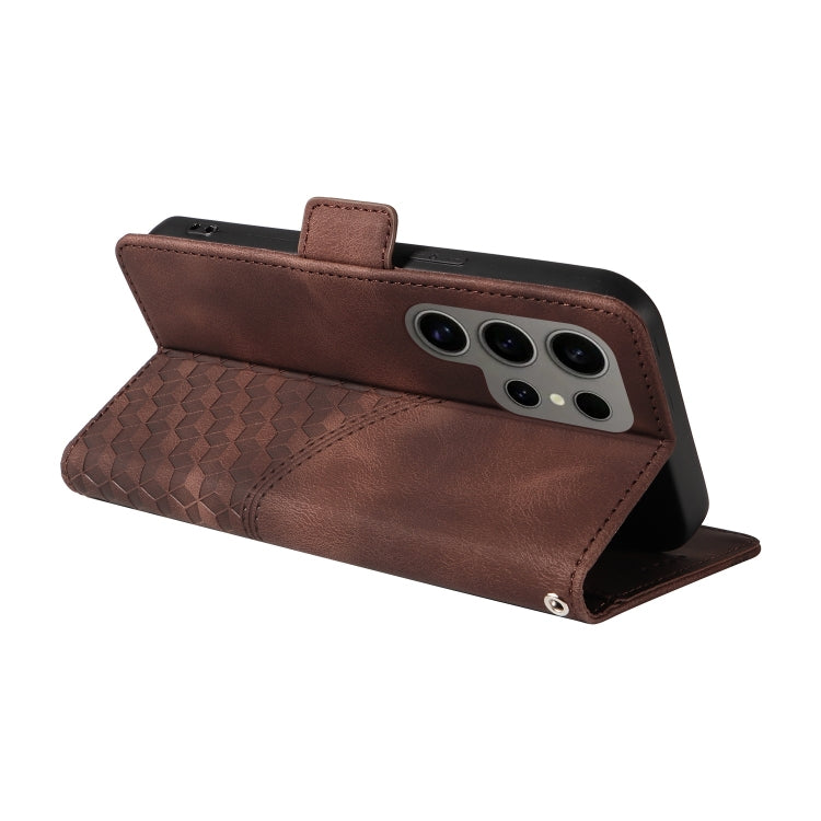 For Samsung Galaxy S24 Ultra 5G Embossed Rhombus Starry Leather Phone Case(Brown) - HoMEdemic™ 