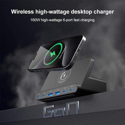 160W 4 x Type-C + 2 x USB Multi Ports Charger Support QI Wireless Charging(Black) - HoMEdemic™ 