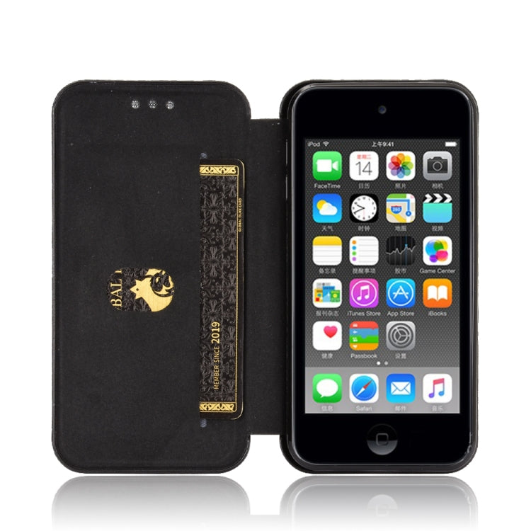 Carbon Fiber Texture Magnetic Horizontal Flip TPU + PC + PU Leather Case with Card Slot, For iPod Touch 5 / 6 / 7