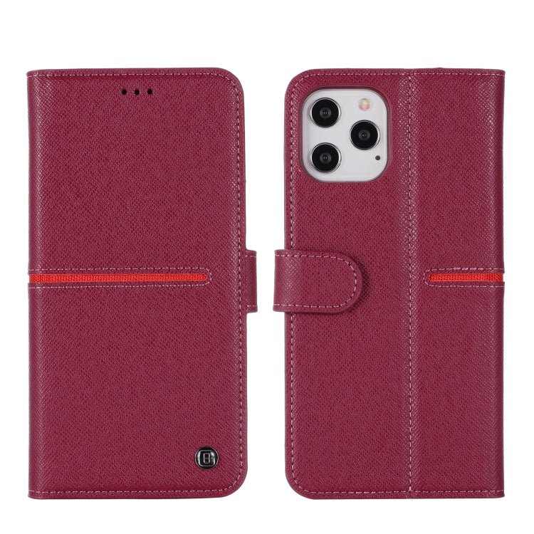 For iPhone 12 / 12 Pro GEBEI Top-grain Leather Horizontal Flip Protective Case with Holder & Card Slots & Wallet & Photo Frame(Wine Red) - HoMEdemic™ 