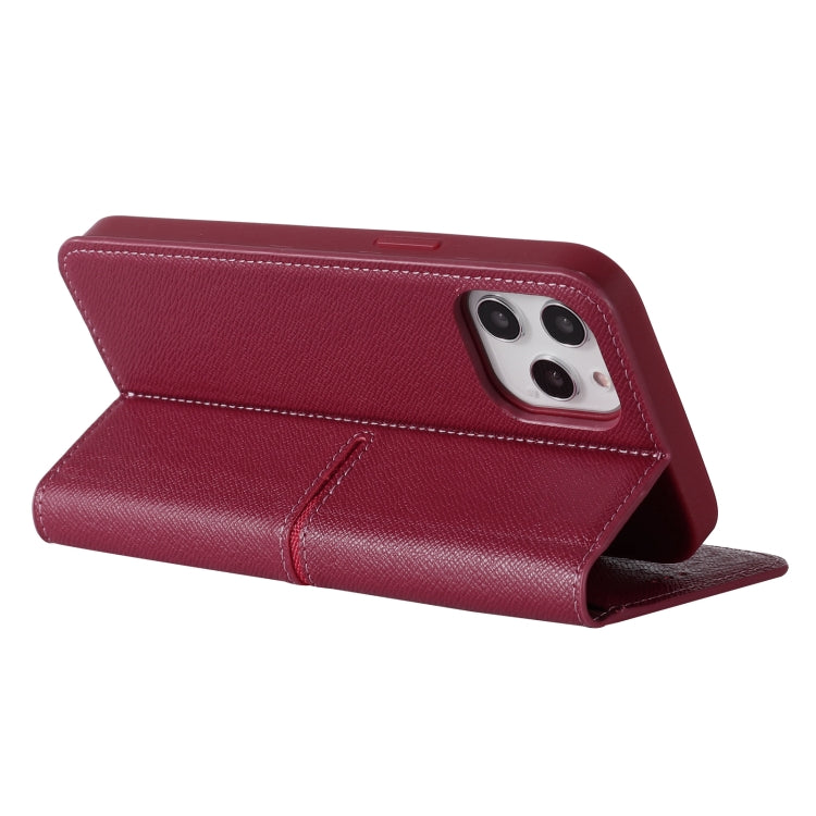 For iPhone 12 / 12 Pro GEBEI Top-grain Leather Horizontal Flip Protective Case with Holder & Card Slots & Wallet & Photo Frame(Wine Red) - HoMEdemic™ 