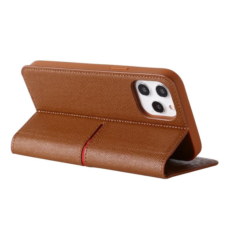 For iPhone 12 / 12 Pro GEBEI Top-grain Leather Horizontal Flip Protective Case with Holder & Card Slots & Wallet & Photo Frame(Brown) - HoMEdemic™ 
