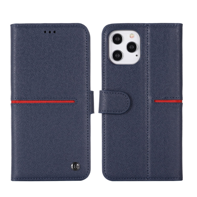 For iPhone 12 Pro Max GEBEI Top-grain Leather Horizontal Flip Protective Case with Holder & Card Slots & Wallet & Photo Frame(Blue) - HoMEdemic™ 