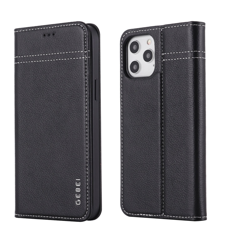 For iPhone 12 mini GEBEI Top-grain Leather Horizontal Flip Protective Case with Holder & Card Slots (Black) - HoMEdemic™ 