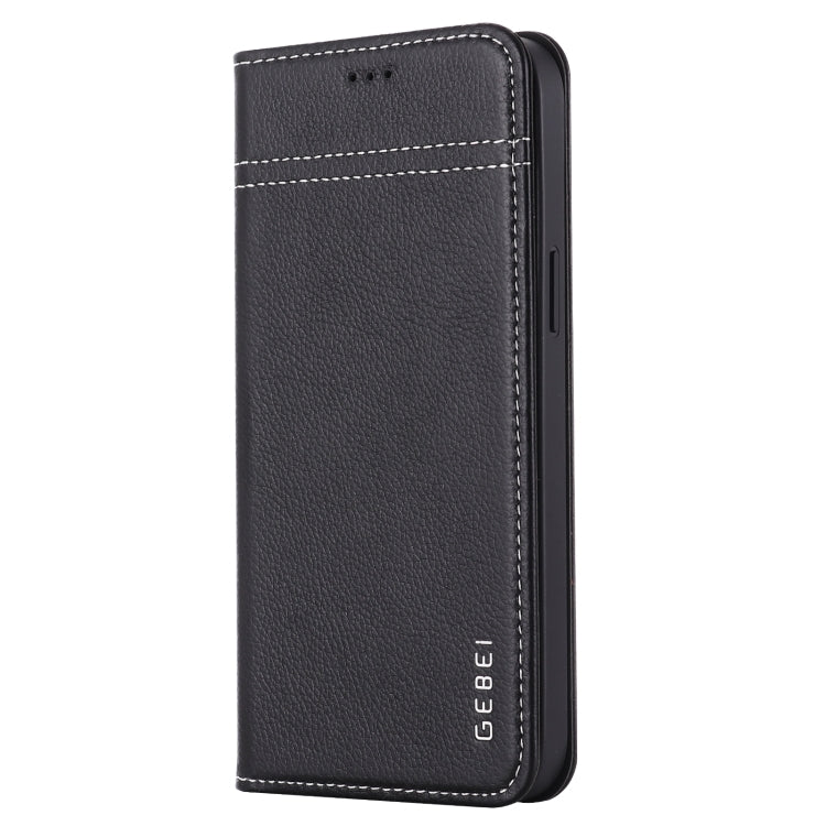 For iPhone 12 mini GEBEI Top-grain Leather Horizontal Flip Protective Case with Holder & Card Slots (Black) - HoMEdemic™ 
