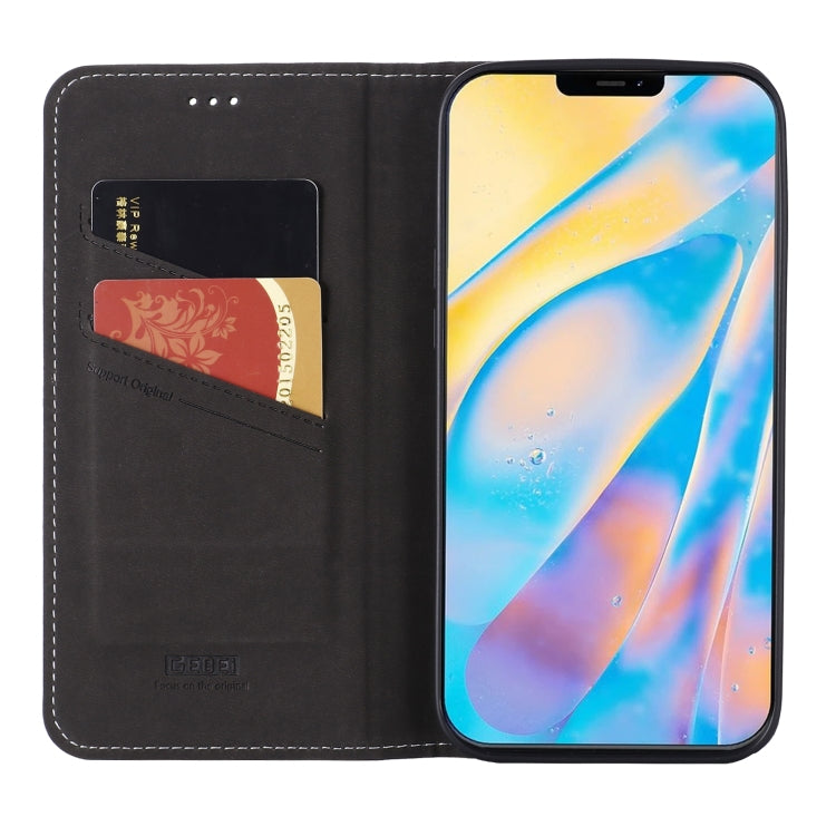For iPhone 12 mini GEBEI Top-grain Leather Horizontal Flip Protective Case with Holder & Card Slots (Black) - HoMEdemic™ 