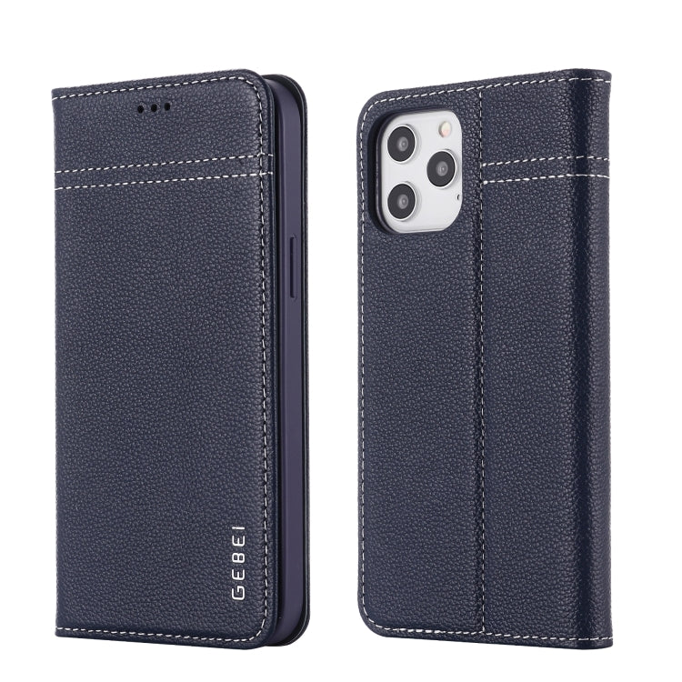 For iPhone 12 mini GEBEI Top-grain Leather Horizontal Flip Protective Case with Holder & Card Slots (Blue) - HoMEdemic™ 